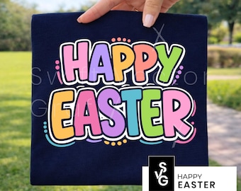 Happy Easter SVG | Printable Bubble Lettering Easter Shirt Design | Cut File for Cricut & Silhouette