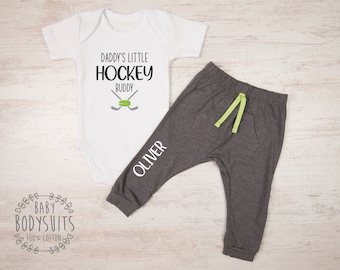 Daddy's Little Hockey Buddy Bodysuit, Optional: Add on Personalized Pants
