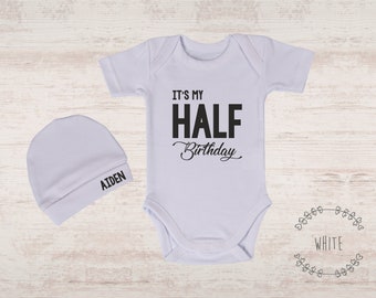 Half Birthday Boy Outfit, It's My Half Birthday Bodysuit & Personalized Hat Set, Half Birthday Prop, 6 Months Outfit Boy, Photo Shoot Props