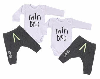 Cute Twin Boys Set of 2 Bodysuits and Personalized Pants