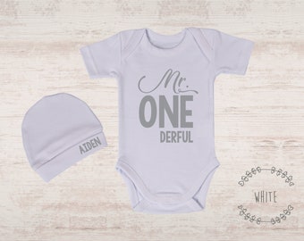 1st Birthday Boy Gift, Mr. ONEderful Bodysuit & Personalized Hat, First Birthday Boy Outfit, One Year Old Boy Clothing