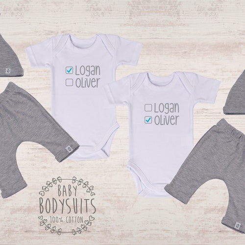 Twin Boy Outfits Personalized Set of 2 Funny Baby Bodysuits Etsy