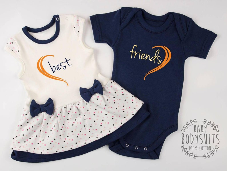 Twin Boy Girl Matching Clothes BEST FRIENDS Set of Navy Etsy