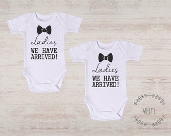 Twin Baby Boys, Ladies We Have Arrived Twin Outfits, Baby Twin Clothes, Baby Shower Twins, Twin Baby Boy Gifts, Coming Home Twin Baby Boys