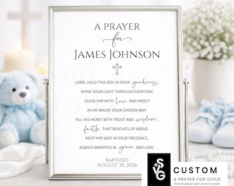 Personalized Baptism Gift for Girl or Boy | A Prayer For Child Christening Design
