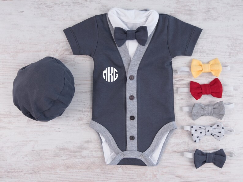 Baby Boy Clothes MONOGRAM Baby Boy Graphite Gray Cardigan Etsy