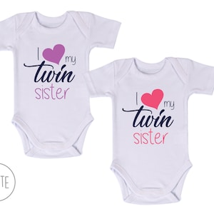 Twin Baby Girls, I Love My Twin Set of 2 Matching Bodysuits, Baby Girl Twins, Baby Twin Girls, Baby Gift For Twin Girls