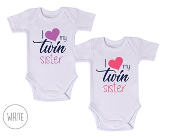 Twin Baby Girls, I Love My Twin Set of 2 Matching Bodysuits, Baby Girl Twins, Baby Twin Girls, Baby Gift For Twin Girls