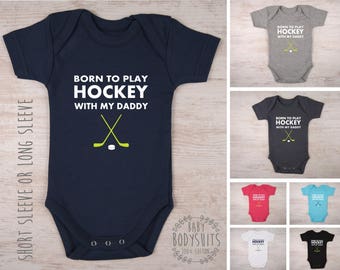 HOCKEY Coach Gift, Hockey Mom, Hockey Dad, Born To Play Hockey With My Daddy / Mommy / Aunt / Uncle Custom Baby Bodysuit, Hockey Baby Shirt