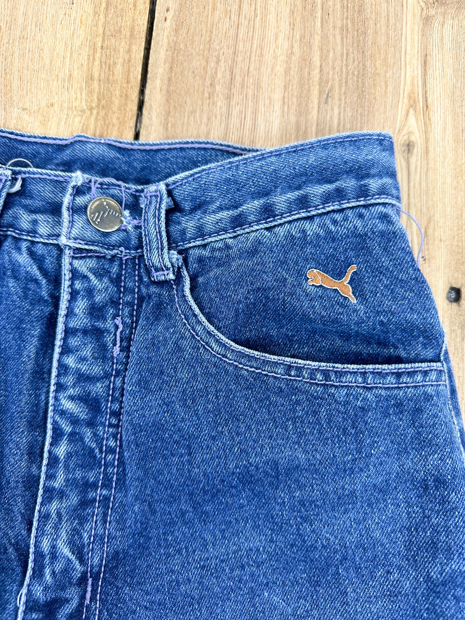 【BAON】Pmon Summer Vintage Washing Denim Pants Vintage 90's 24W PUMA Jeans, Dark Wash Blue Denim, High Rise