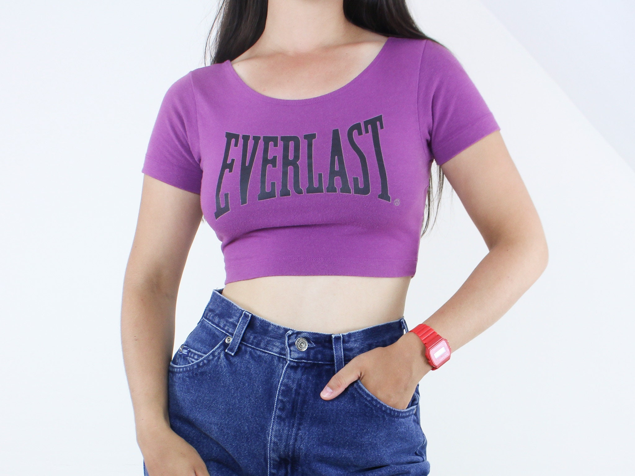 Vintage 90's Everlast Athletic Crop Top, Purple W/ Black Lettering,  Aerobics, Athletic Wear, Workout, Short Sleeve, Logo Top, Grunge, Sporty -   Finland