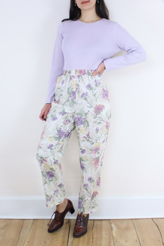Vintage 90's 24-30W pastel floral pants, trousers… - image 3