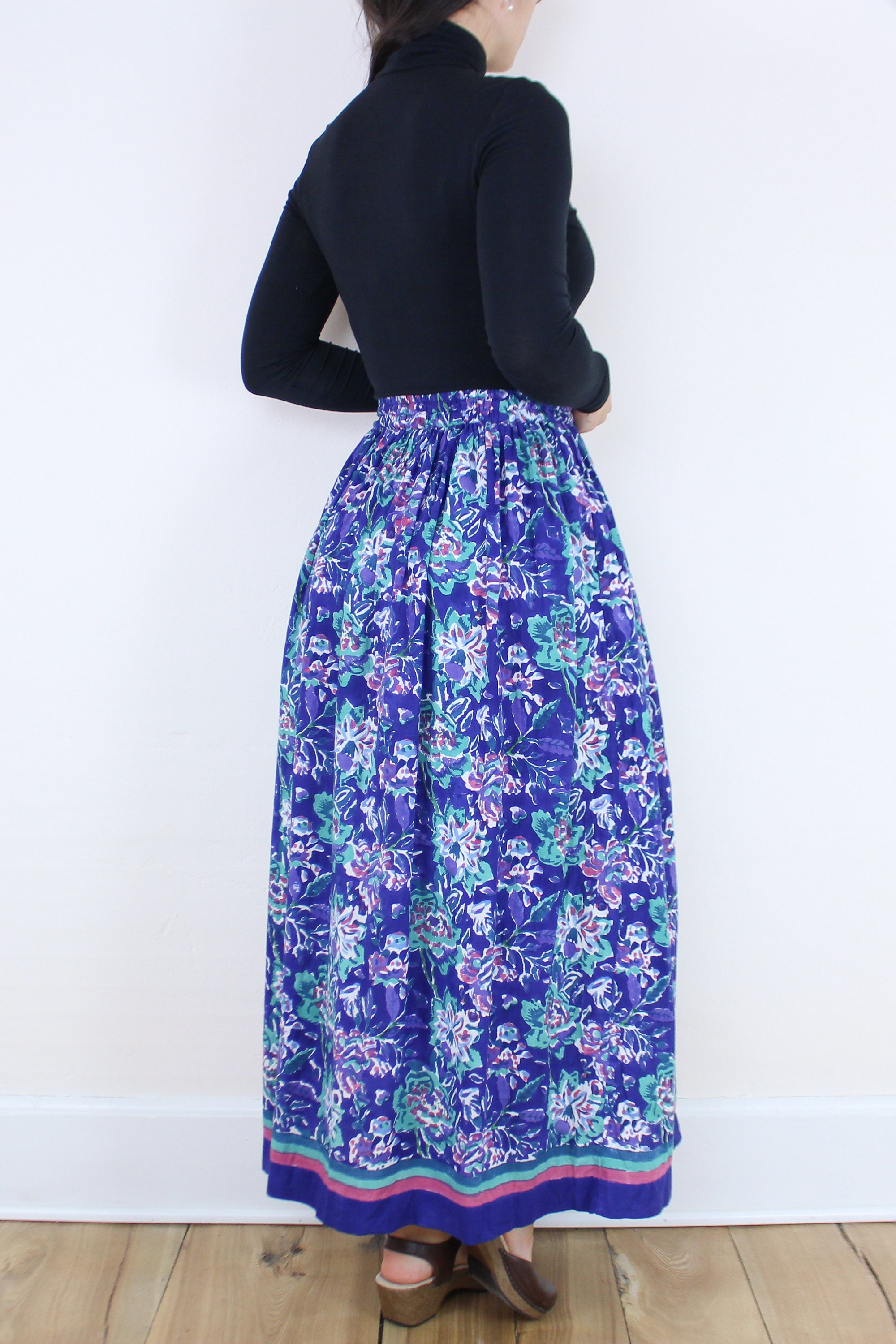 Vintage 80s 23-30W India Cotton Block Print Maxi Skirt Vintage 80s 23-30W India Cotton Block Print Maxi Skirt