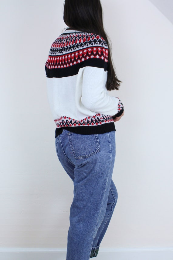 Vintage 50s/60s fair isle knit sweater, turbo hi-… - image 8