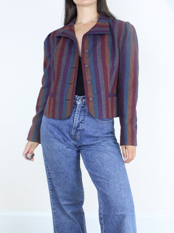 Vintage 70's multicolor stripe cropped blazer, tw… - image 3