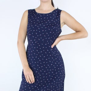 Vintage 90&#39;s Gap floral tank dress, navy blue, tiny floral, calico, ditsy, sleeveless, back waist tie, maxi, 100% rayon, grunge, minimalist