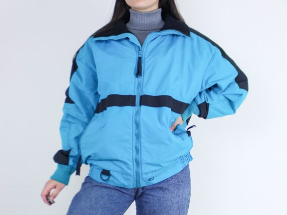 Vintage 90s Woolrich ski jacket, bright teal blue… - image 1