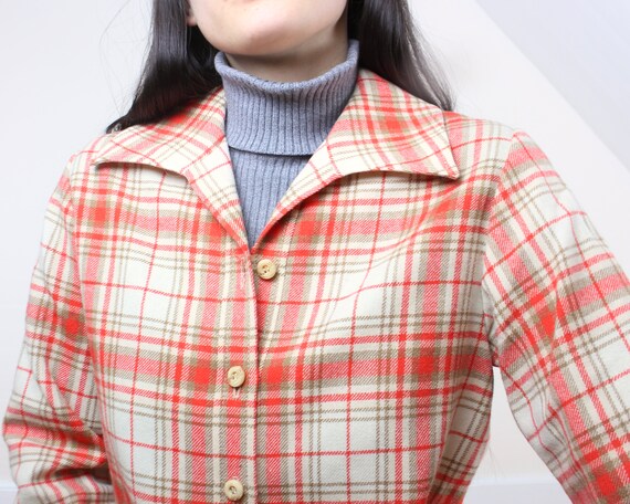 Vintage 70s wool orange plaid shacket, chore jack… - image 4