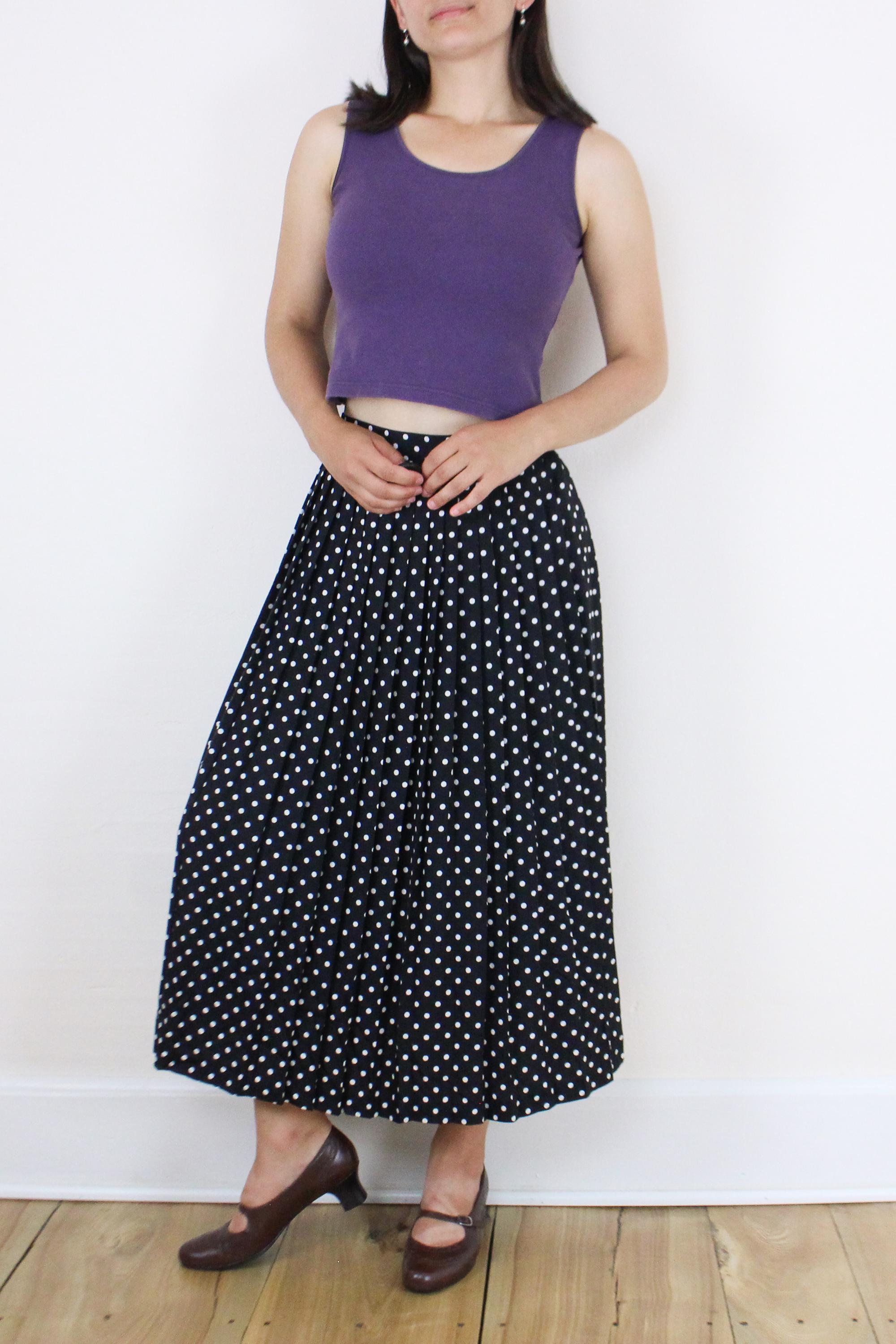Vintage 90's 30W Rayon Polkadot Pleated Midi Skirt, Jennifer