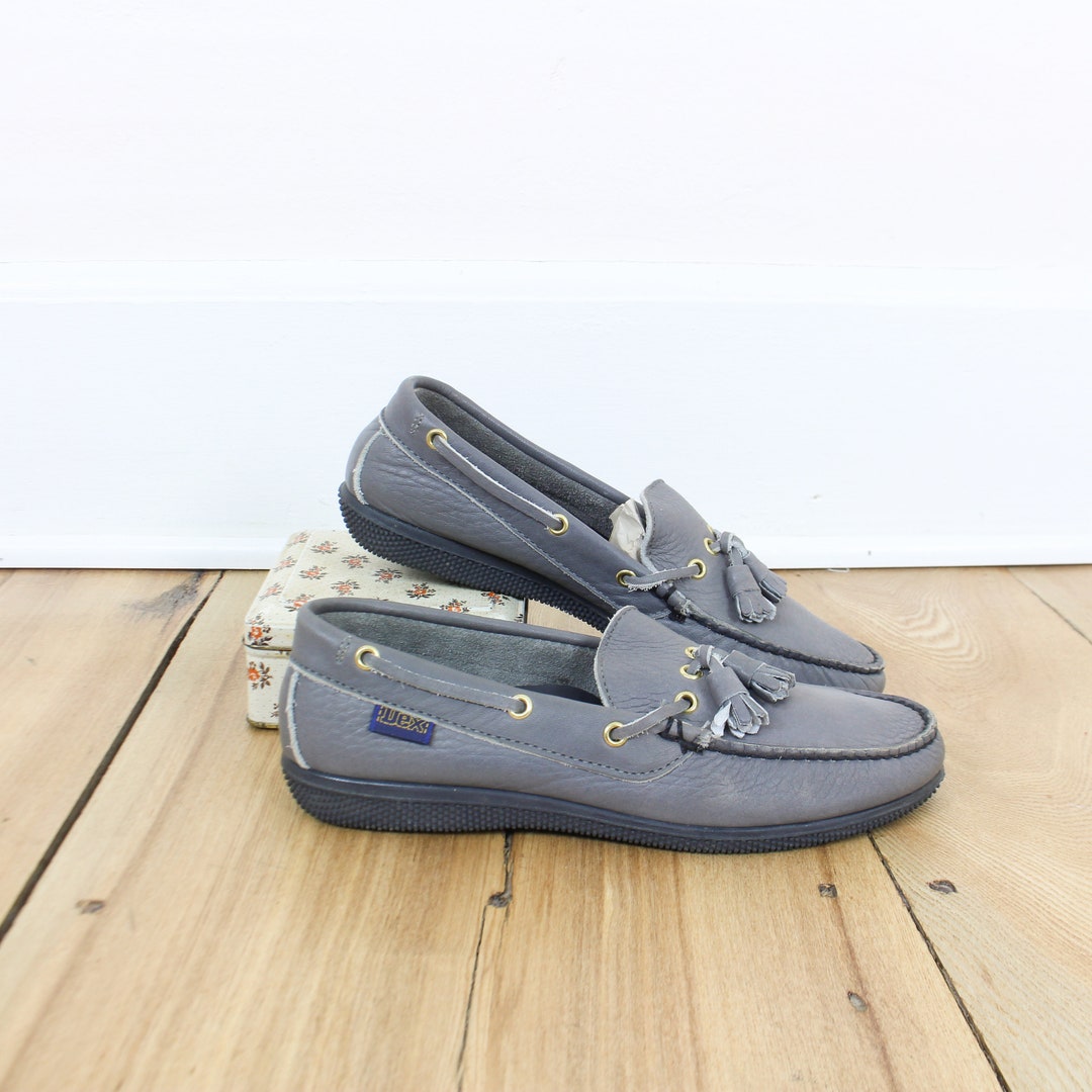 Vintage 90s Dexter Blue-gray Loafers, Boat Shoe/tie Shoe  display picture 2
