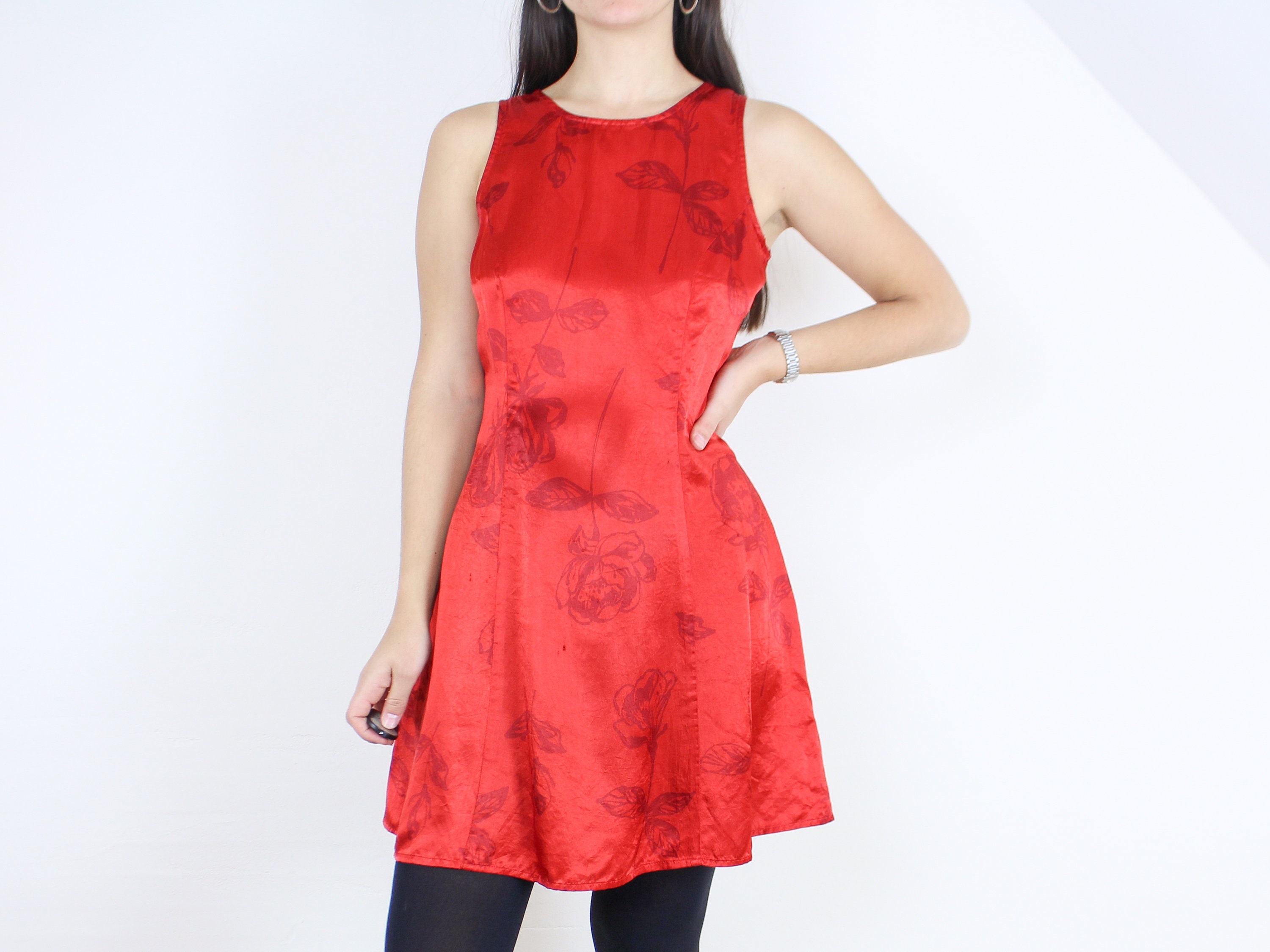 Vintage 90s Red Rose Mini Skater Dress My Michelle Acetate