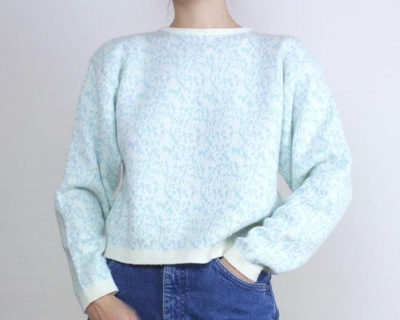 Vintage 90s cropped knit sweater, boxy, wool acry… - image 1