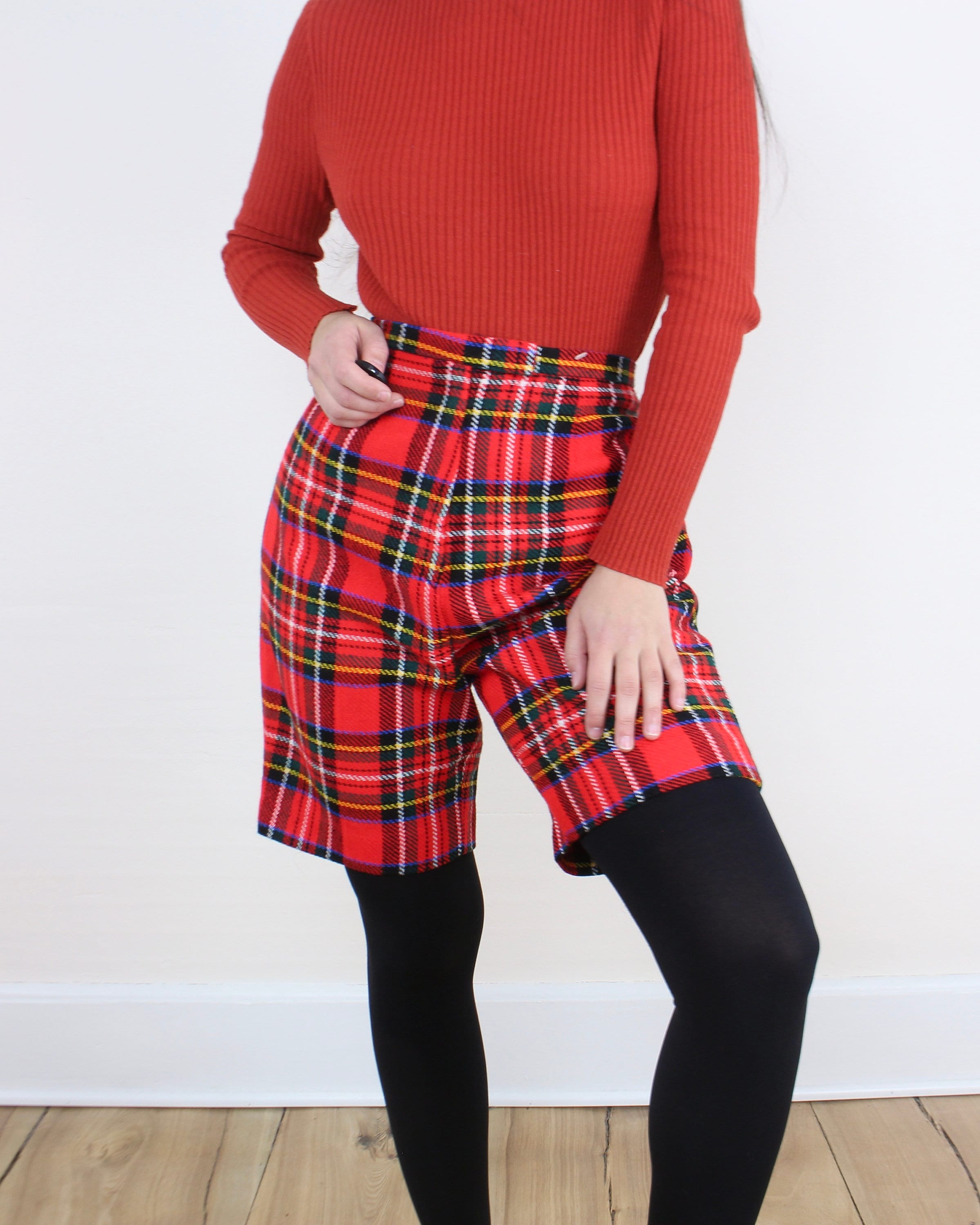 Vintage 80s 28W Plaid Shorts, New With Tags, Acrylic, High