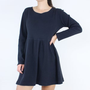 waffle knit babydoll dress Vintage 90's Black Dress, Babydoll, Mini Length, Pier One, Thermal Dress, Side Buttons, Grunge, Comfy, Shirt cloth-size