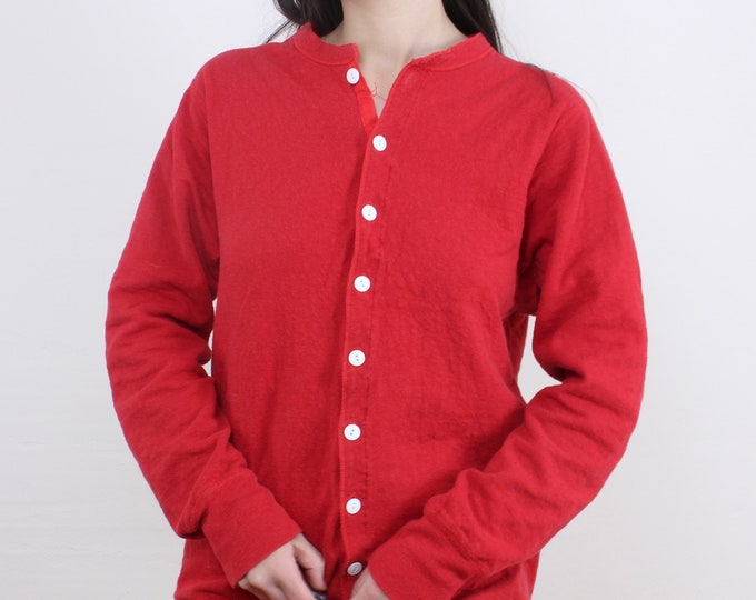 Vintage 90s Llbean Union Suit, Red, Button Front, Long Sleeved, Drop