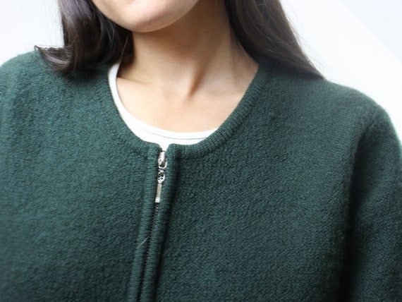 Vintage 90's forest green zip-front wool sweater,… - image 5