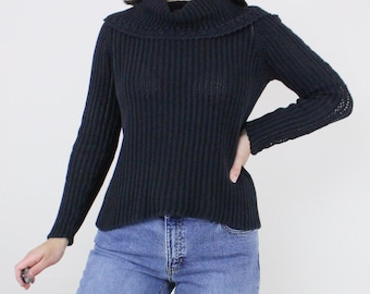 Vintage 90's/y2k Talbots Cowl Neck Sweater, Black, Top, Pullover
