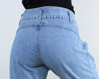 Vintage 90s/Y2K Calvin Klein jeans, denim patchwork design, bareback, pocketless, medium ligh wash, mid rise, low rise, boot cut legs,