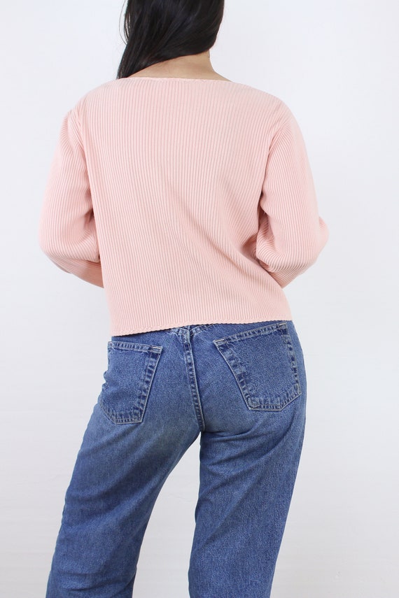 Vintage 90s pastel pink cardigan top, ribbed knit… - image 8