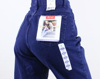 Vintage 90's 32W deadstock Wrangler jeans, dark wash blue denim, NWT, NOS, 5-pocket, high rise tapered, mom fit, grunge, western, casual