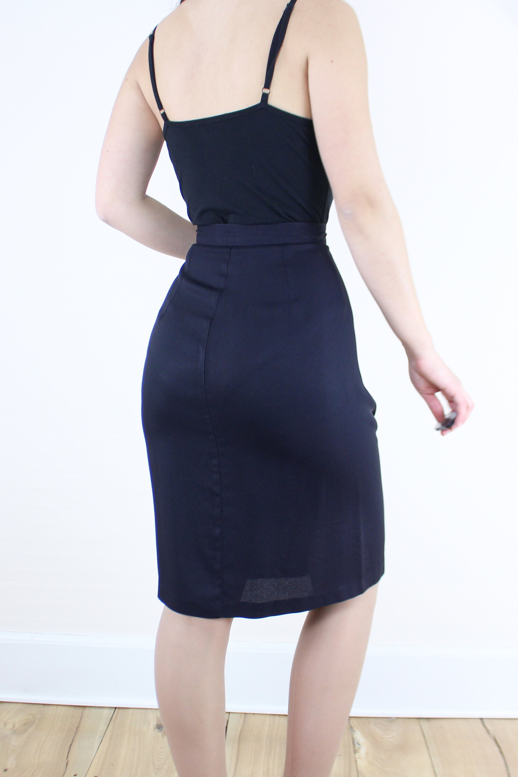 Jupe Crayon Noire Vintage Années 90 - Taille L - Longueur Genou - Style Minimaliste Et Classe