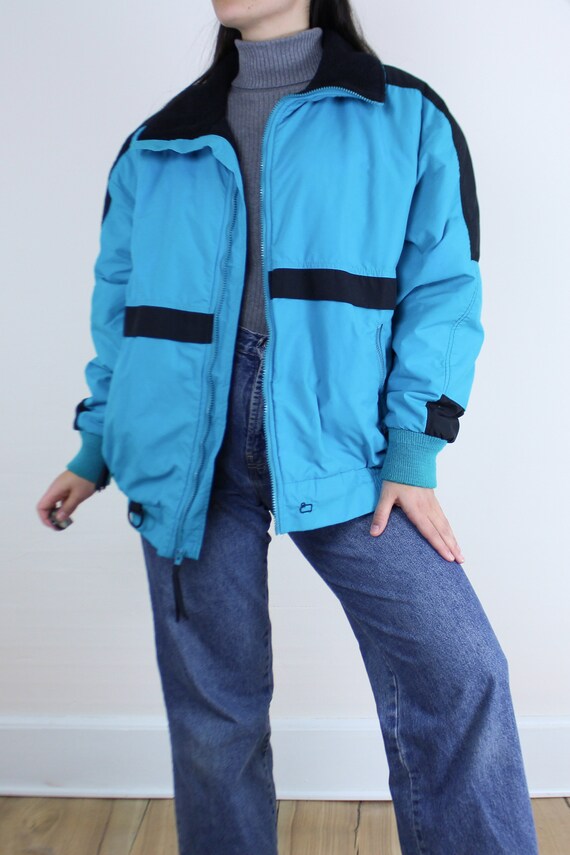 Vintage 90s Woolrich ski jacket, bright teal blue… - image 3