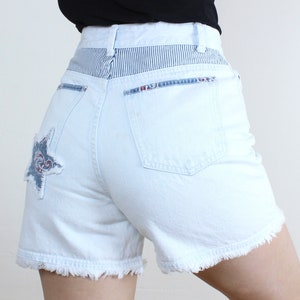 Vintage 90s 25W stars and stripes jean shorts, light wash denim, high rise, hot shorts, mom jean, perfect summer shorts, faux cut off, image 1