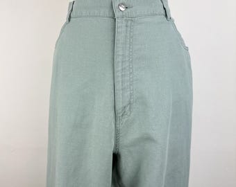 Vintage 90's 38W LLBean linen cotton blend pants, pale sage green high rise tapered mom fit plus size 20 light academic clean girl aesthetic