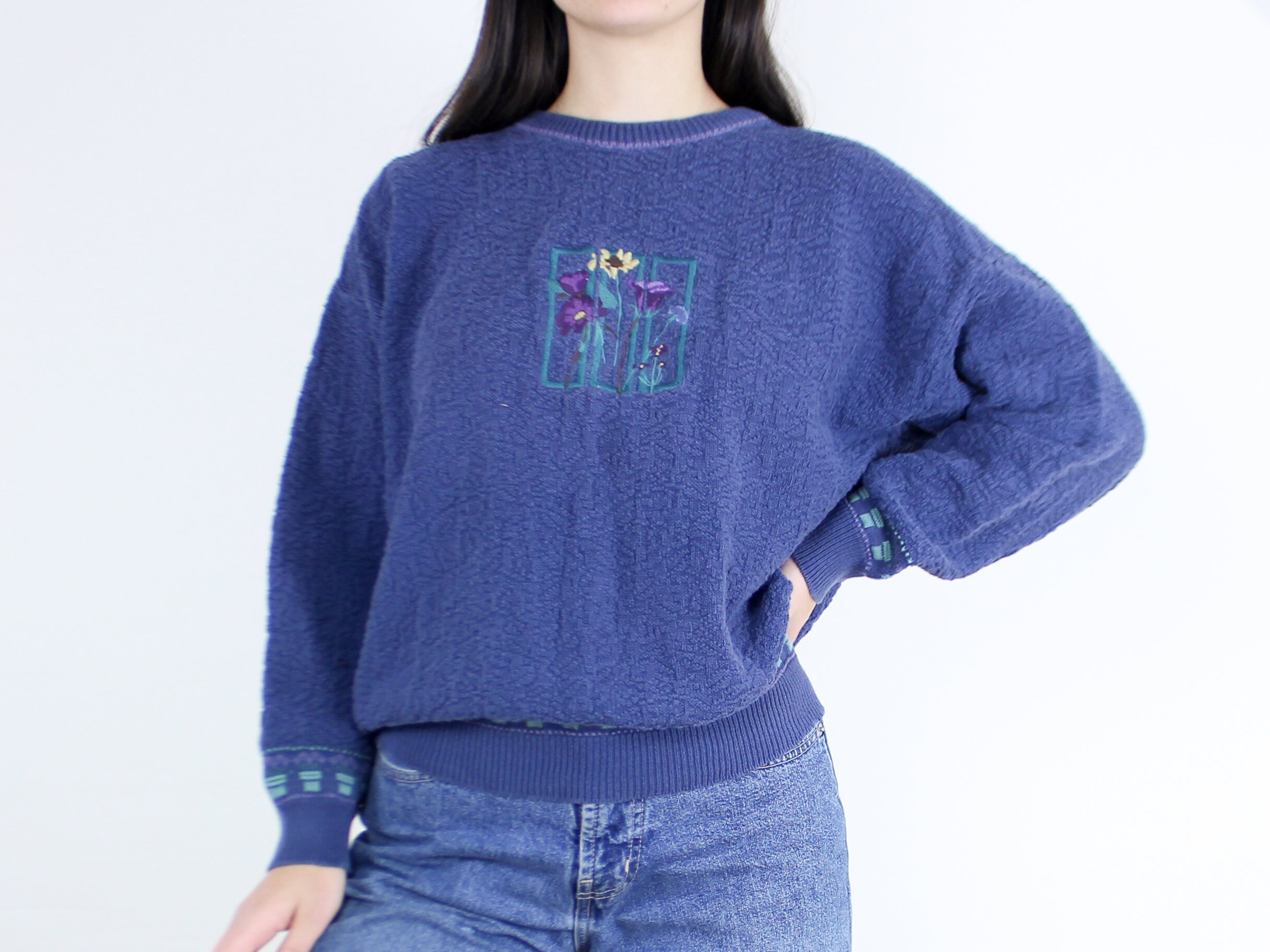 90s Floral Sweater - Etsy