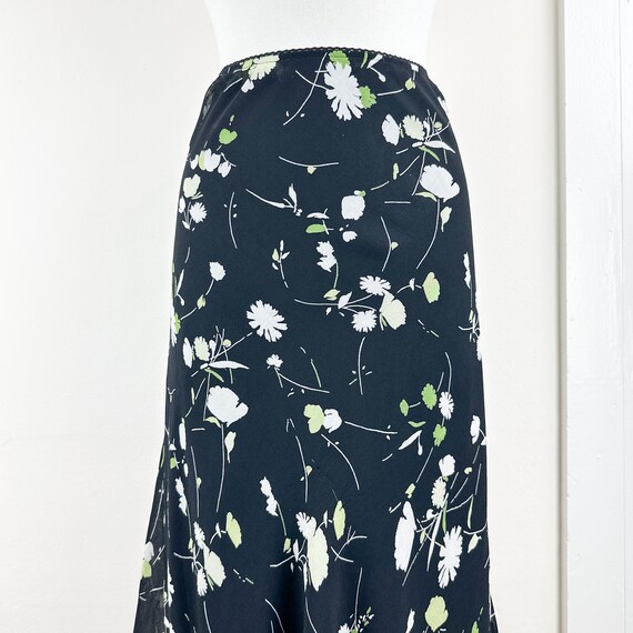 Vintage 90's 34-40W Rayon Floral Midi Skirt, Style and Black