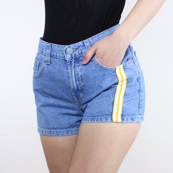 Vintage 90s/y2k 28W Mid Rise Denim Shorts, Racing Stripe