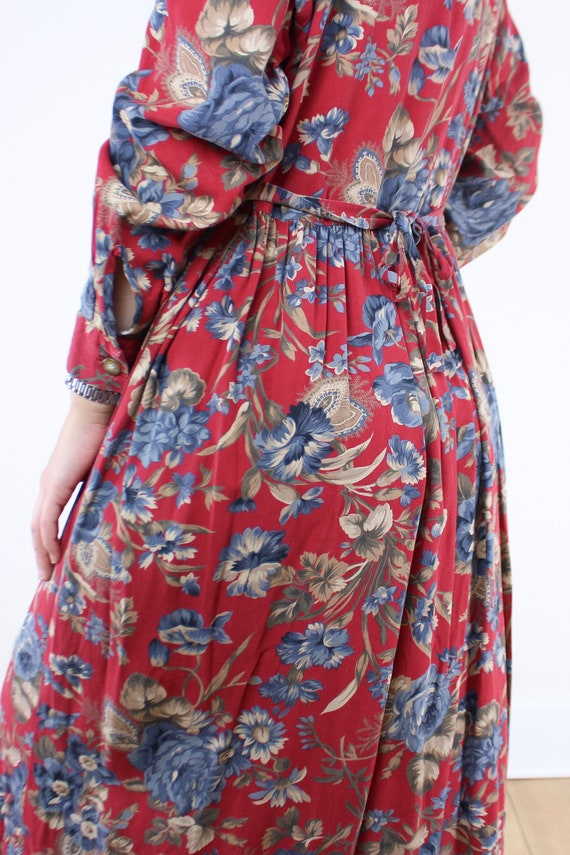 Vintage 90's red floral maxi dress, notched colla… - image 9