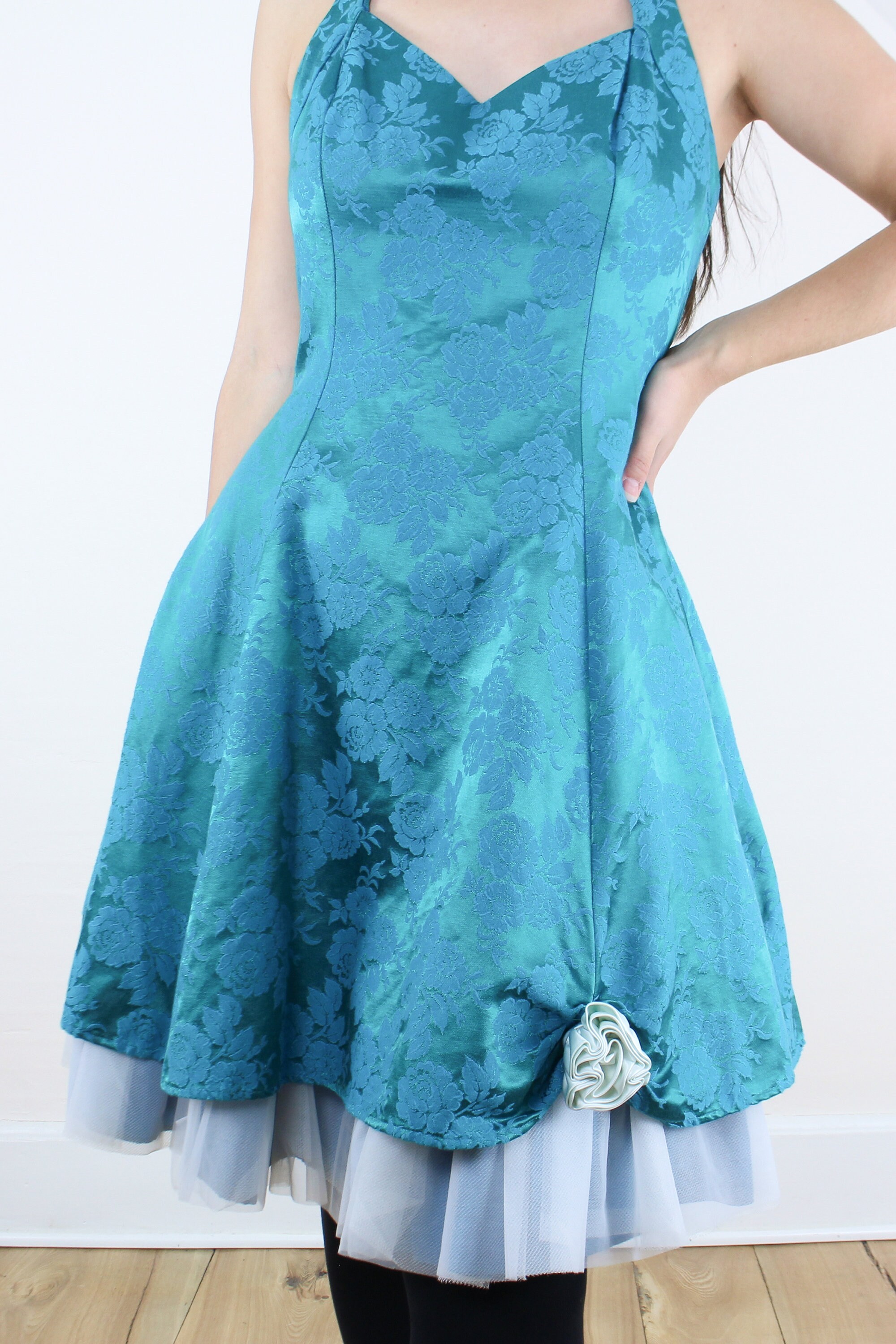 Vintage 80's Jacquard Halter Party Dress, Mini, Fit & Flare