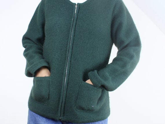 Vintage 90's forest green zip-front wool sweater,… - image 4