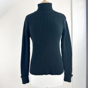 Vintage 90&#39;s rib knit cotton turtleneck sweater, J.Jill, pullover, chunky ribbed heavy, black, grunge moody dark minimalist preppy women&#39;s M