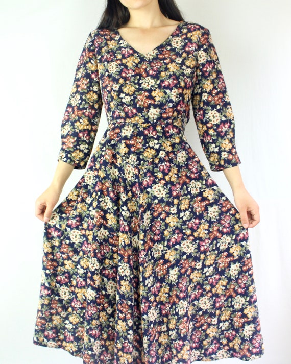 Vintage 90s 3/4 sleeve maxi dress, fit and flare,… - image 8