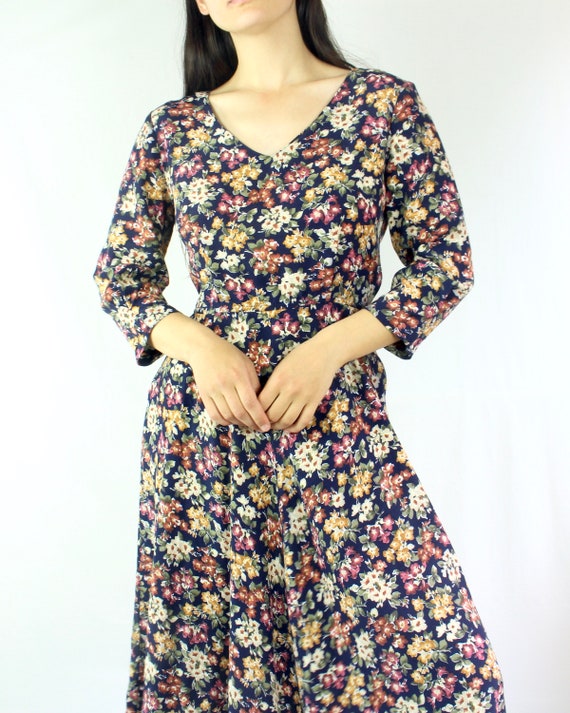 Vintage 90s 3/4 sleeve maxi dress, fit and flare,… - image 3