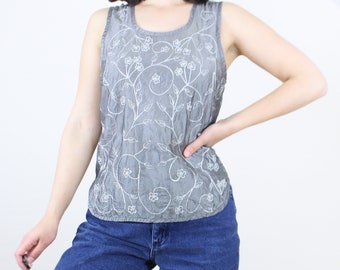 Vintage 90's Sleeveless Cotton Tank Top, Victoria Harbor