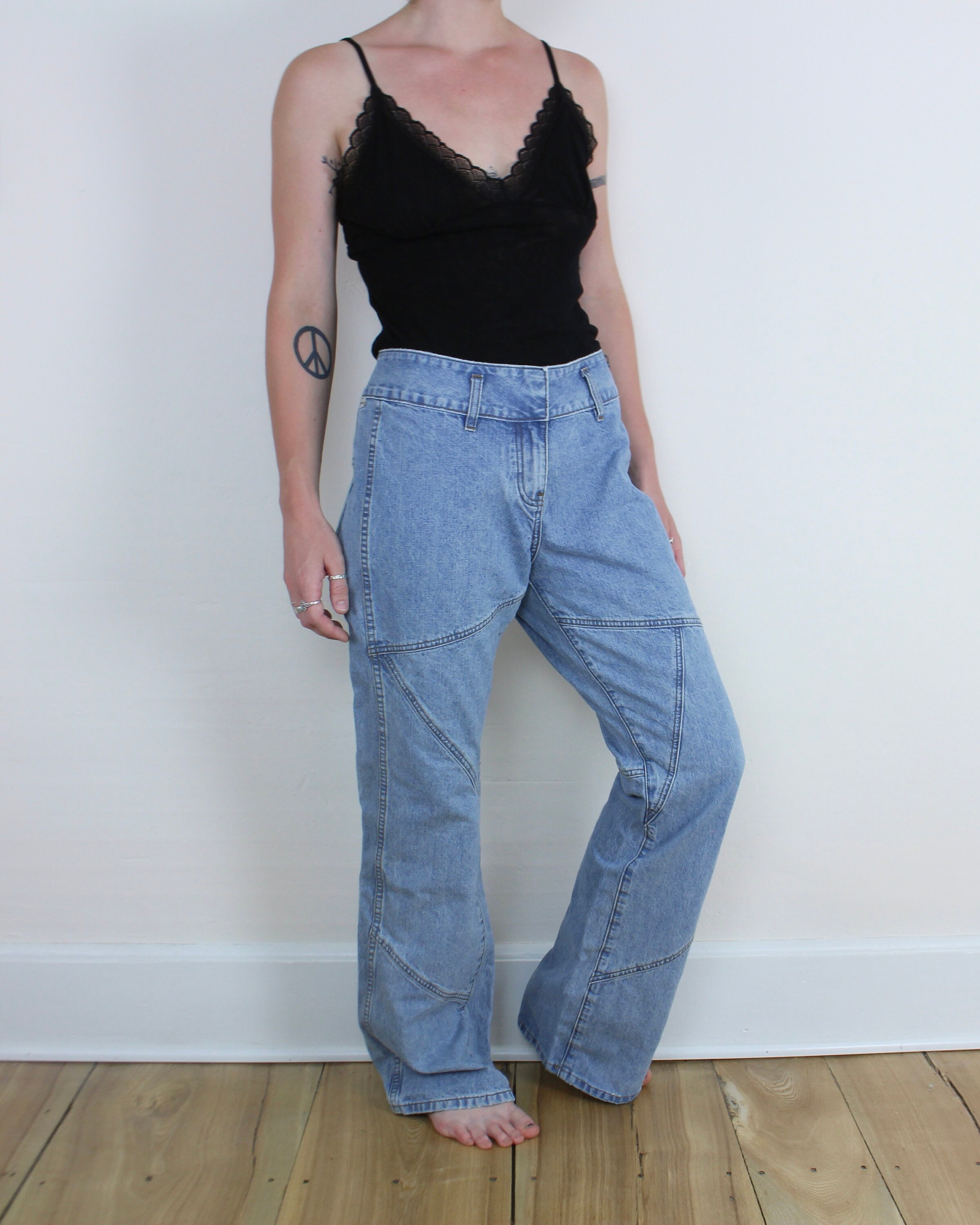 Vintage 90s/y2k Calvin Klein Jeans, Denim Patchwork Design, Bareback, Pocketless, Medium Ligh Wash, Mid Rise, Low Rise, Boot Cut Legs, - Etsy Vintage 90s/y2k Calvin Klein Jeans, Denim Patchwork Design, Bareback, Pocketless, Medium Ligh Wash, Mid Rise, Low Rise, Boot Cut Legs, - Etsy
