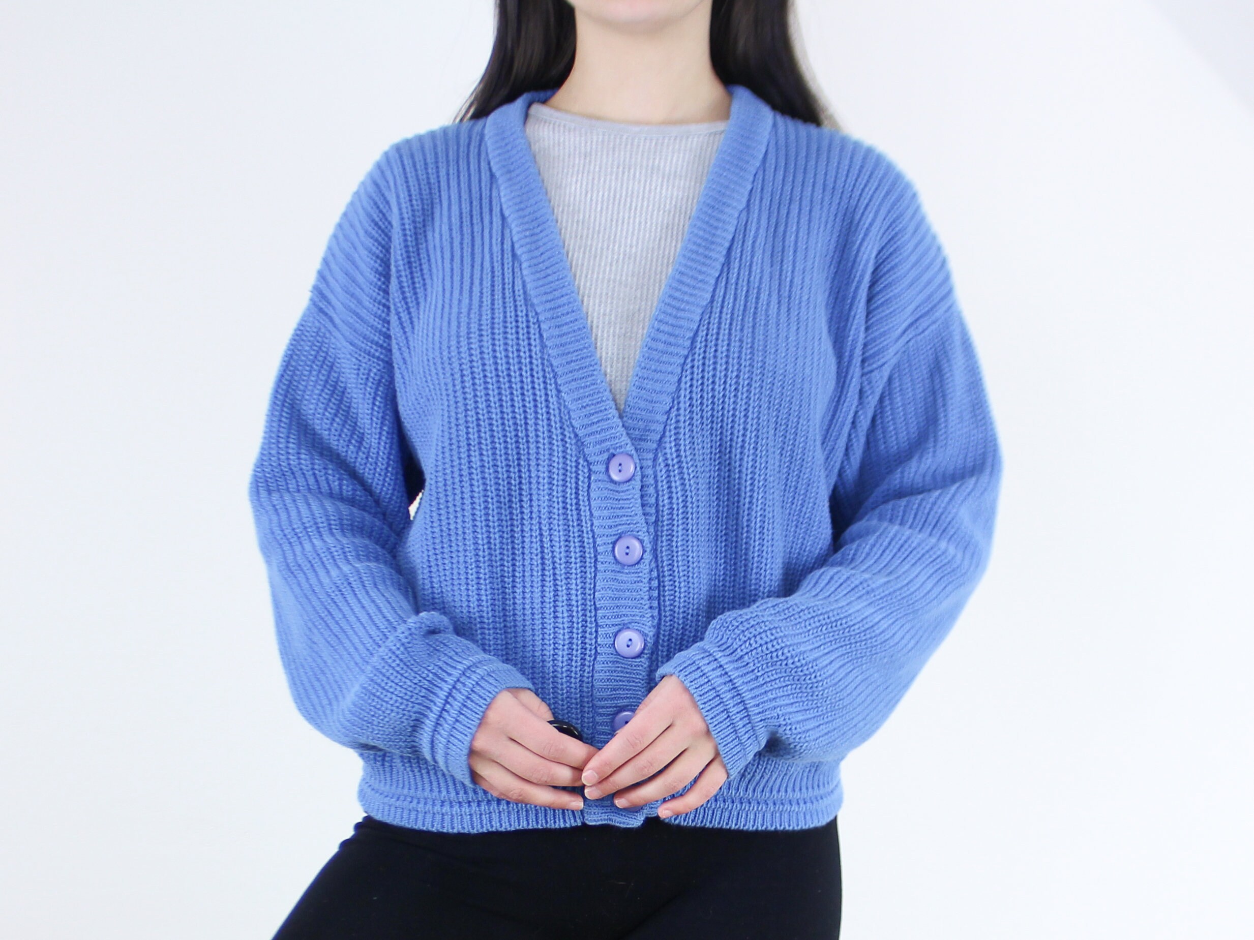 Vintage 90s Blue Knit Cardigan Ivy Brand Sweater Cotton - Etsy Canada
